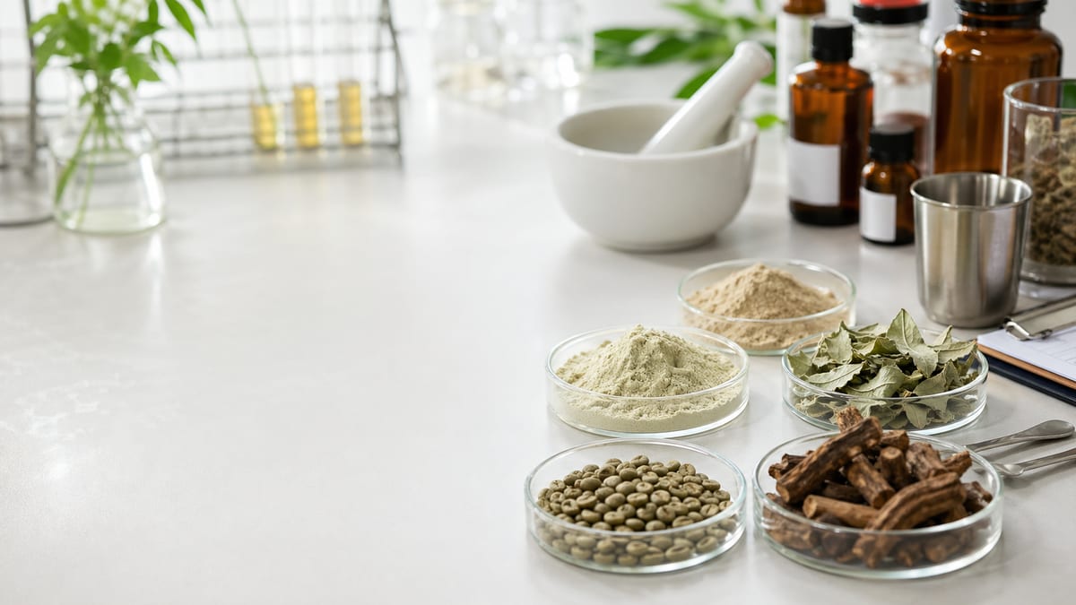 Botanical powders and amber bottles for personal-care ingredient screening