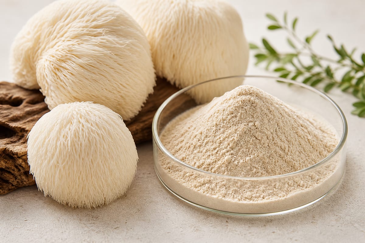 Lion's Mane mushroom extract powder and mushroom material for supplier review
